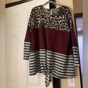 Leopard and burgundy multi fabric long sleeve